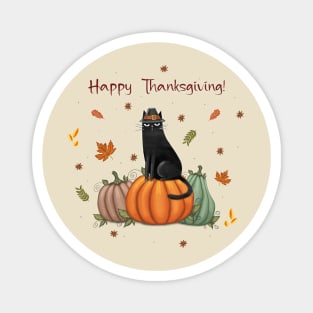 Happy Thanksgiving card in cartoon style with cat for Happy celebration Magnet